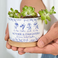 Mother & Daughters Forever Linked Together Birth Flower - Personalized Ceramic Plant Pot