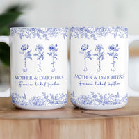 Mother & Daughters Forever Linked Together Birth Flower - Personalized Mug