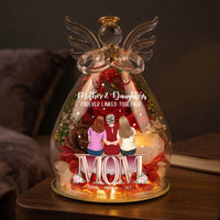 Mother & Daughters Forever Linked Together - Personalized Flower In Glass Angel Figurines