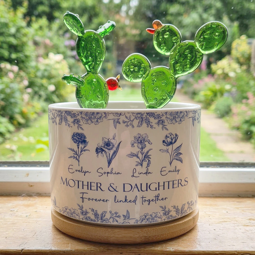 Mother & Daughters Forever Linked Together - Personalized Plant Pot With Glass Succulents