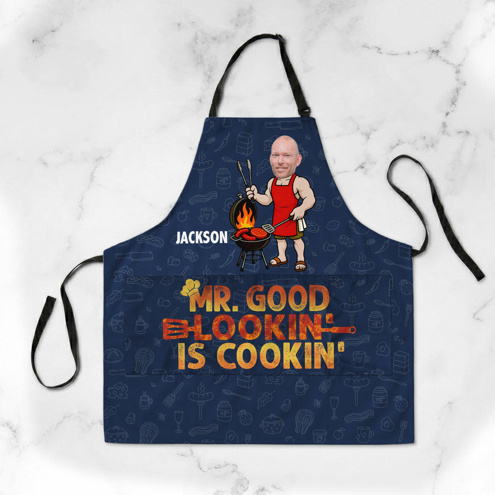 Mr. Good Lookin' Is Cookin' Funny Father's Day Gift For Dad, Husband, Grandpa - Personalized Apron | Fun BBQ Chef Gift For Men
