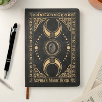Personalized Witchy Spell Book Leather Journal, Custom Name Book of Shadows Notebook