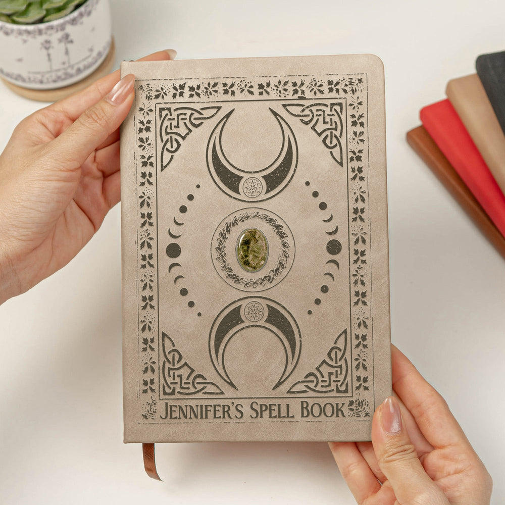 Personalized Witchy Spell Book Leather Journal, Custom Name Book of Shadows Notebook