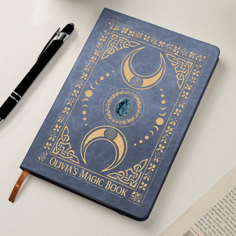 Personalized Witchy Spell Book Leather Journal, Custom Name Book of Shadows Notebook