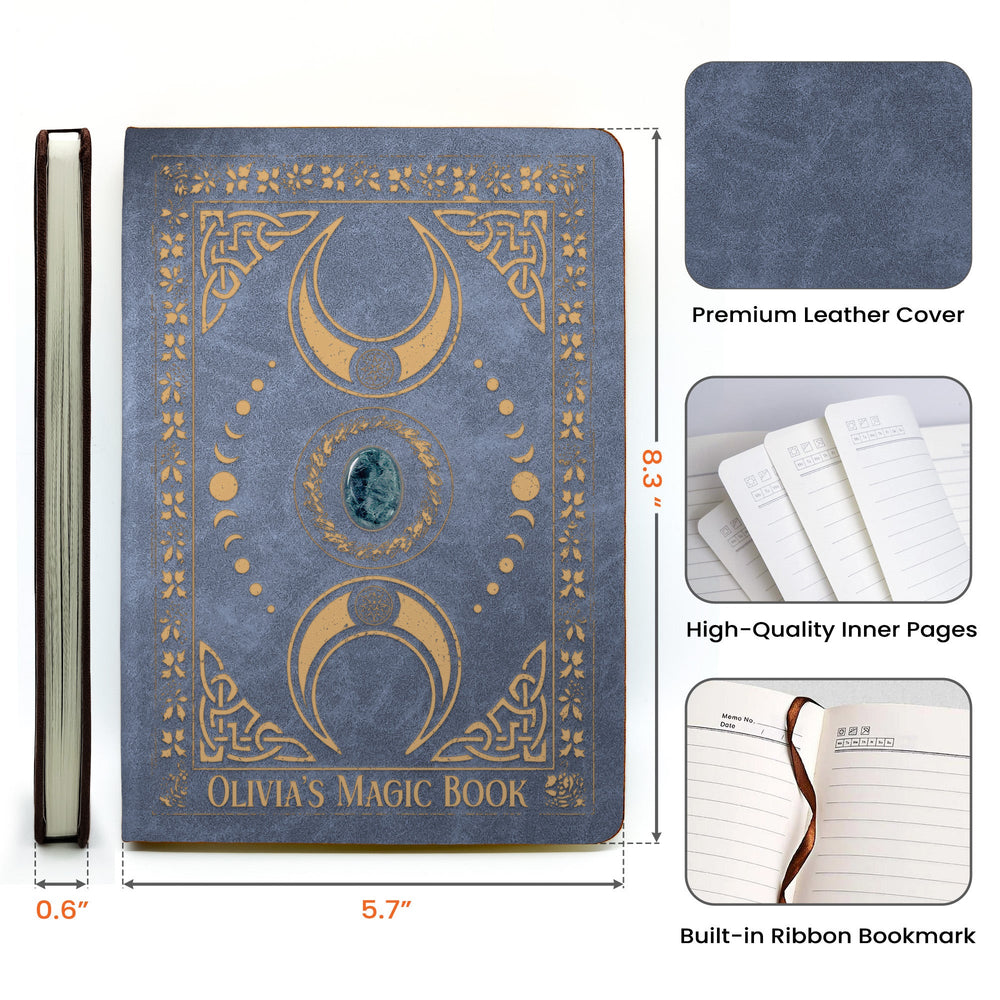 Personalized Witchy Spell Book Leather Journal, Custom Name Book of Shadows Notebook