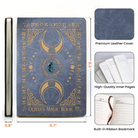 Personalized Witchy Spell Book Leather Journal, Custom Name Book of Shadows Notebook