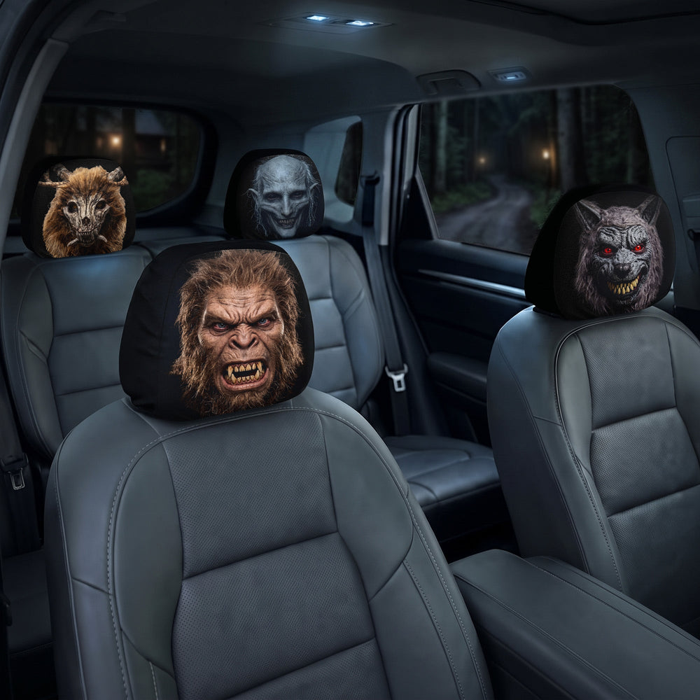 Personalized Cryptid Car Headrest Covers, Custom Spooky Monster Halloween Car Accessories