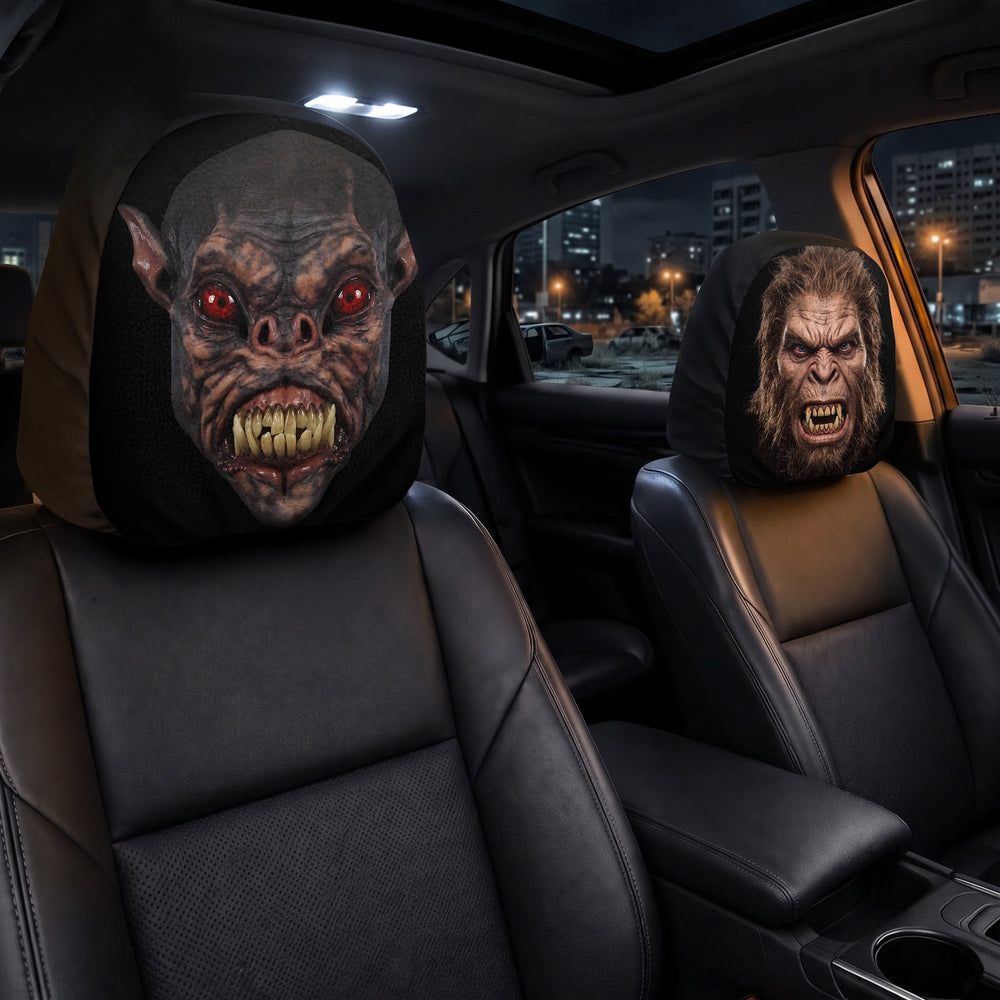 Personalized Cryptid Car Headrest Covers, Custom Spooky Monster Halloween Car Accessories