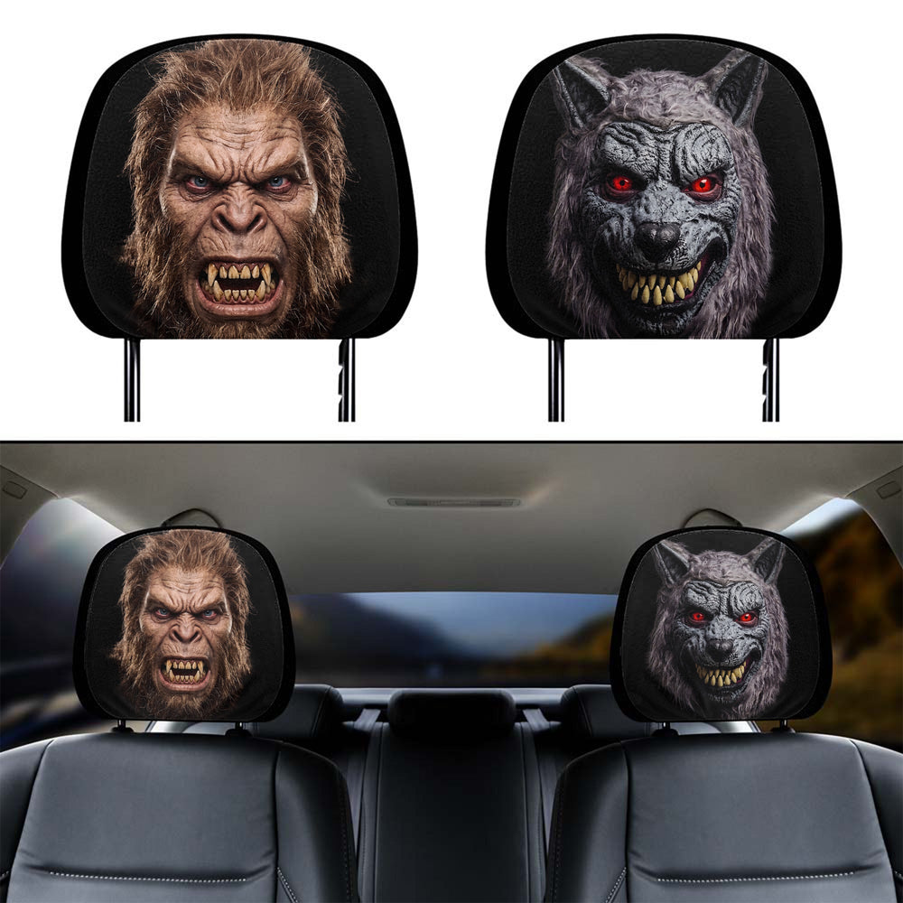 Personalized Cryptid Car Headrest Covers, Custom Spooky Monster Halloween Car Accessories