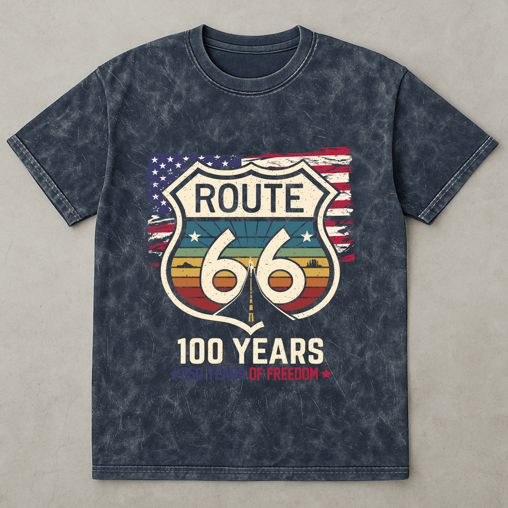 100 Years Route 66 250 Years USA - Acid Wash T‑Shirt