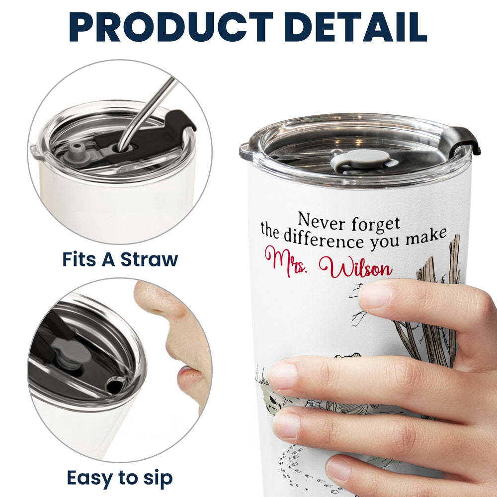 Never Forget The Difference You Make Thank You Teacher Gift - Personalized Tumbler