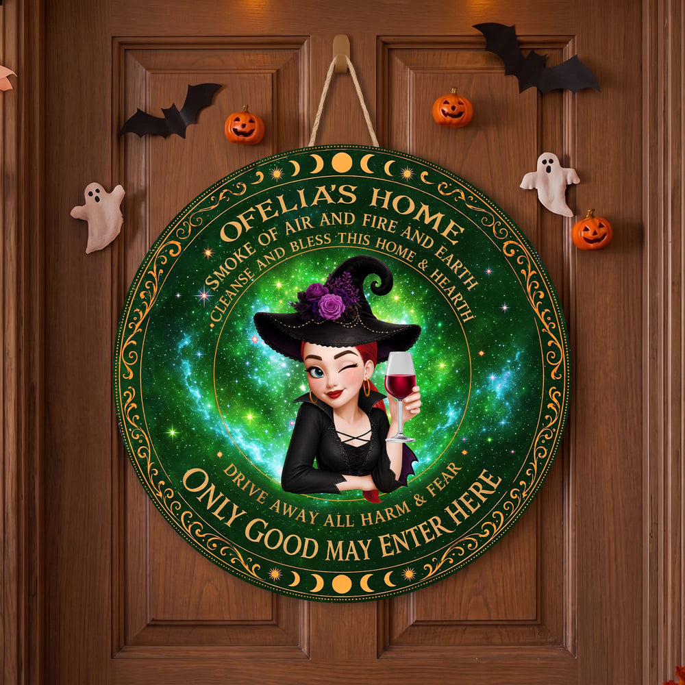 Only Good May Enter Here Witch Halloween - Personalized Round Wood Sign