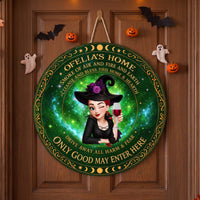 Only Good May Enter Here Witch Halloween - Personalized Round Wood Sign