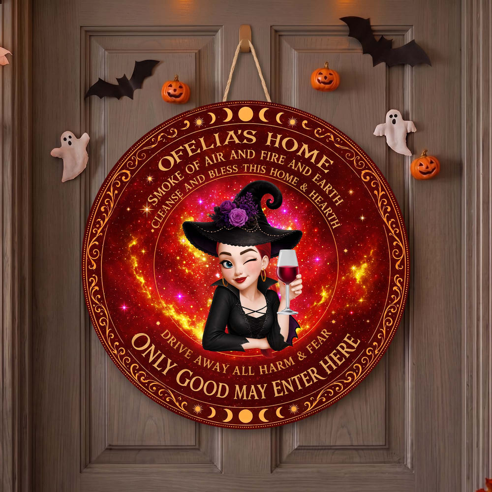 Only Good May Enter Here Witch Halloween - Personalized Round Wood Sign