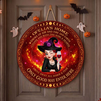 Only Good May Enter Here Witch Halloween - Personalized Round Wood Sign