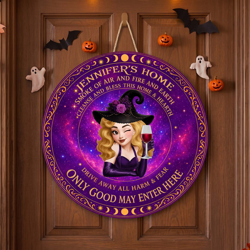 Only Good May Enter Here Witch Halloween - Personalized Round Wood Sign