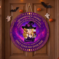 Only Good May Enter Here Witch Halloween - Personalized Round Wood Sign