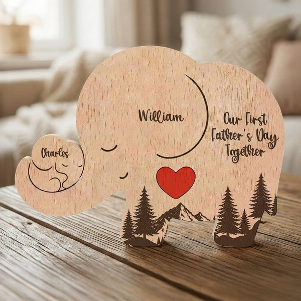 Our 1st Father's Day Together - Elephant Dad & Baby - Forest Style - Personalized Puzzle