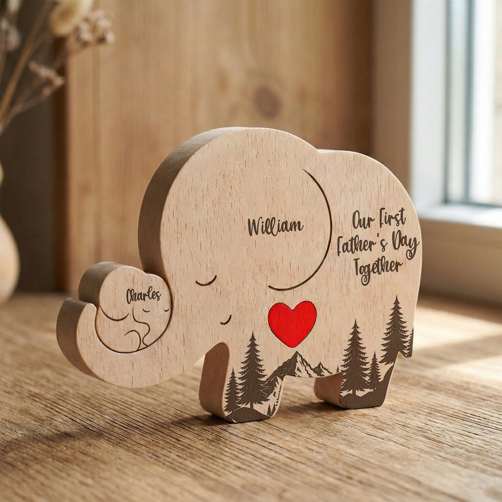 Our 1st Father's Day Together - Elephant Dad & Baby - Forest Style - Personalized Puzzle