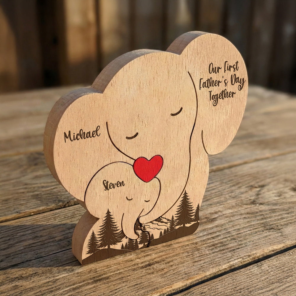 Our 1st Father's Day Together - Elephant Dad & Baby - Forest Style - Personalized Puzzle