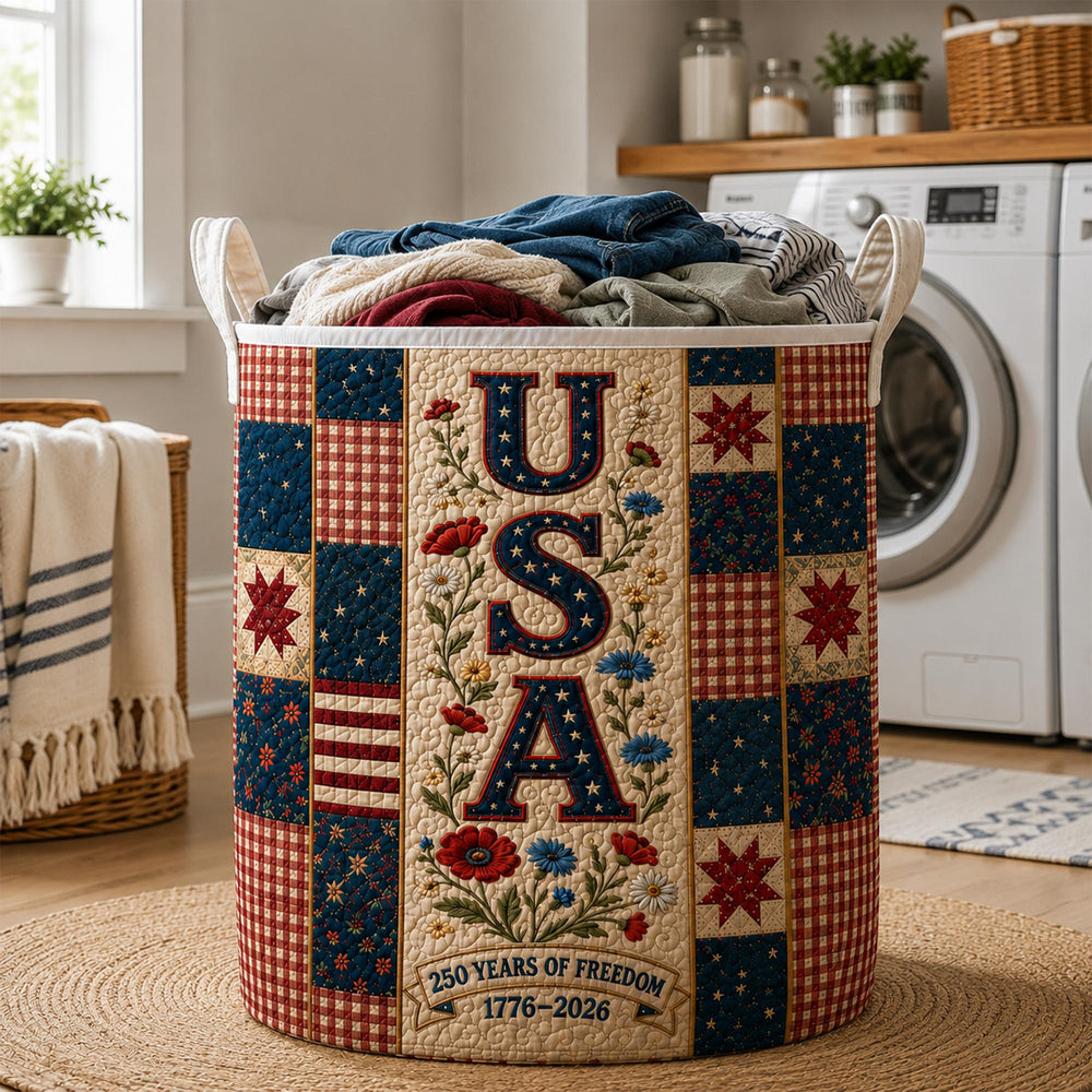 Patriotic USA Quilted Laundry Basket LV04