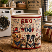 Red White Woof Personalized Quilted Laundry Basket TP01