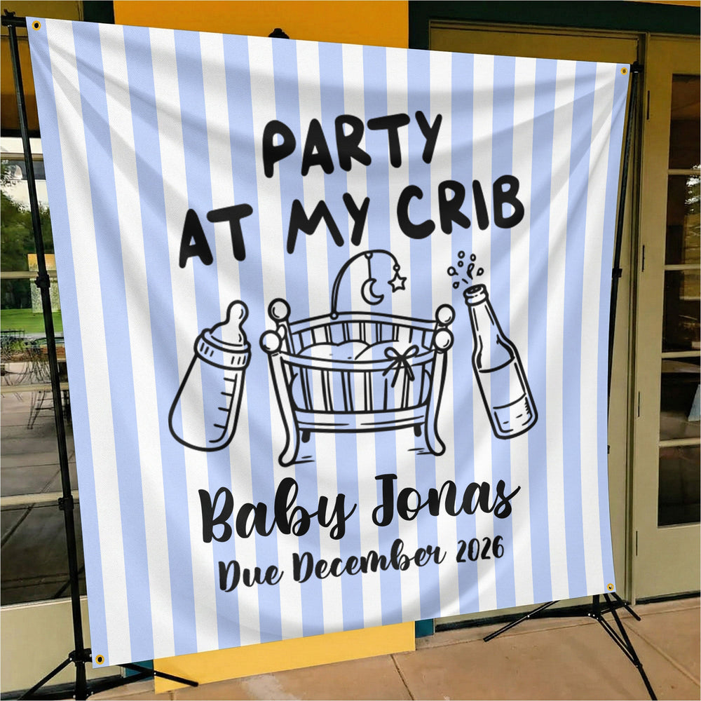 Personalized Party At My Crib Baby Shower Backdrop – Custom Name Photo Background Banner