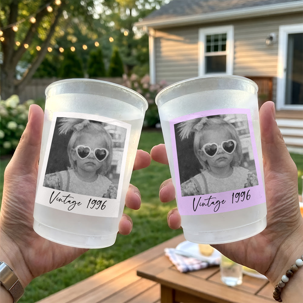 Party Cups Custom Vintage Photo For Birthday Party Favors - Personalized Cups