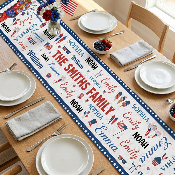 Patriotic Family Repeating Names USA 250th Anniversary - Personalized Table Runner