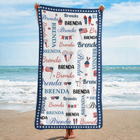 Patriotic Repeating Names Gift For Self, Friend, Family - Personalized Beach Towel