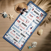 Patriotic Repeating Names Gift For Self, Friend, Family - Personalized Beach Towel