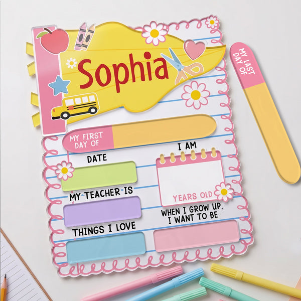 Back To School Schoolbus - Personalized First And Last Day School Sign