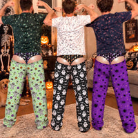 Custom Funny Fake Underwear Men Pajama Pants, Gag Gift Halloween Lounge Bottoms