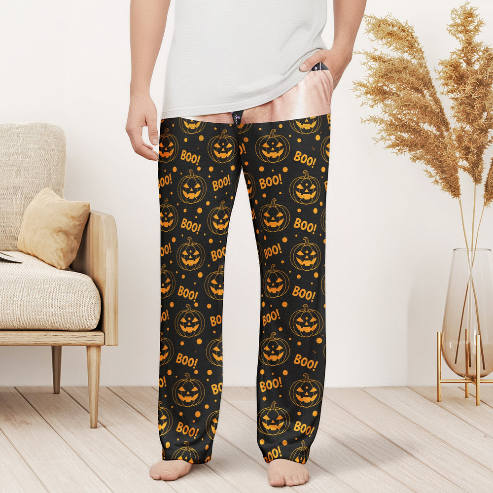 Custom Funny Fake Underwear Men Pajama Pants, Gag Gift Halloween Lounge Bottoms