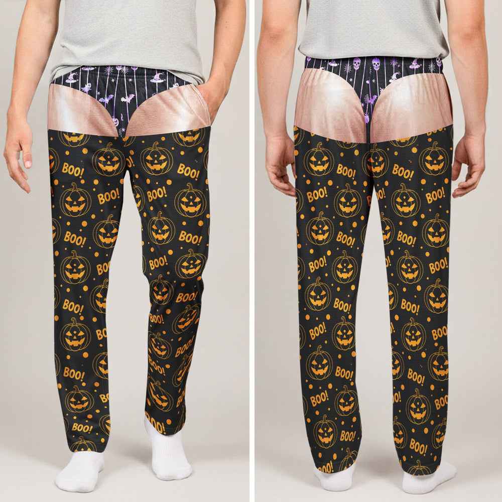 Custom Funny Fake Underwear Men Pajama Pants, Gag Gift Halloween Lounge Bottoms