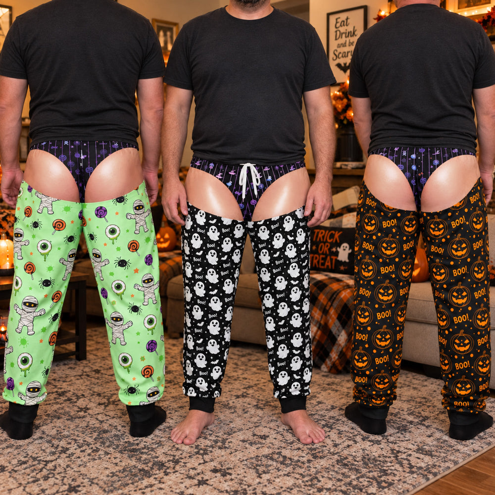 Funny Fake Underwear Men Pajama Pants, Personalized Halloween Gag Gift Sweatpants