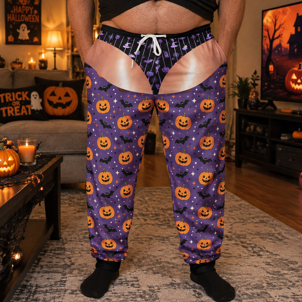Funny Fake Underwear Men Pajama Pants, Personalized Halloween Gag Gift Sweatpants