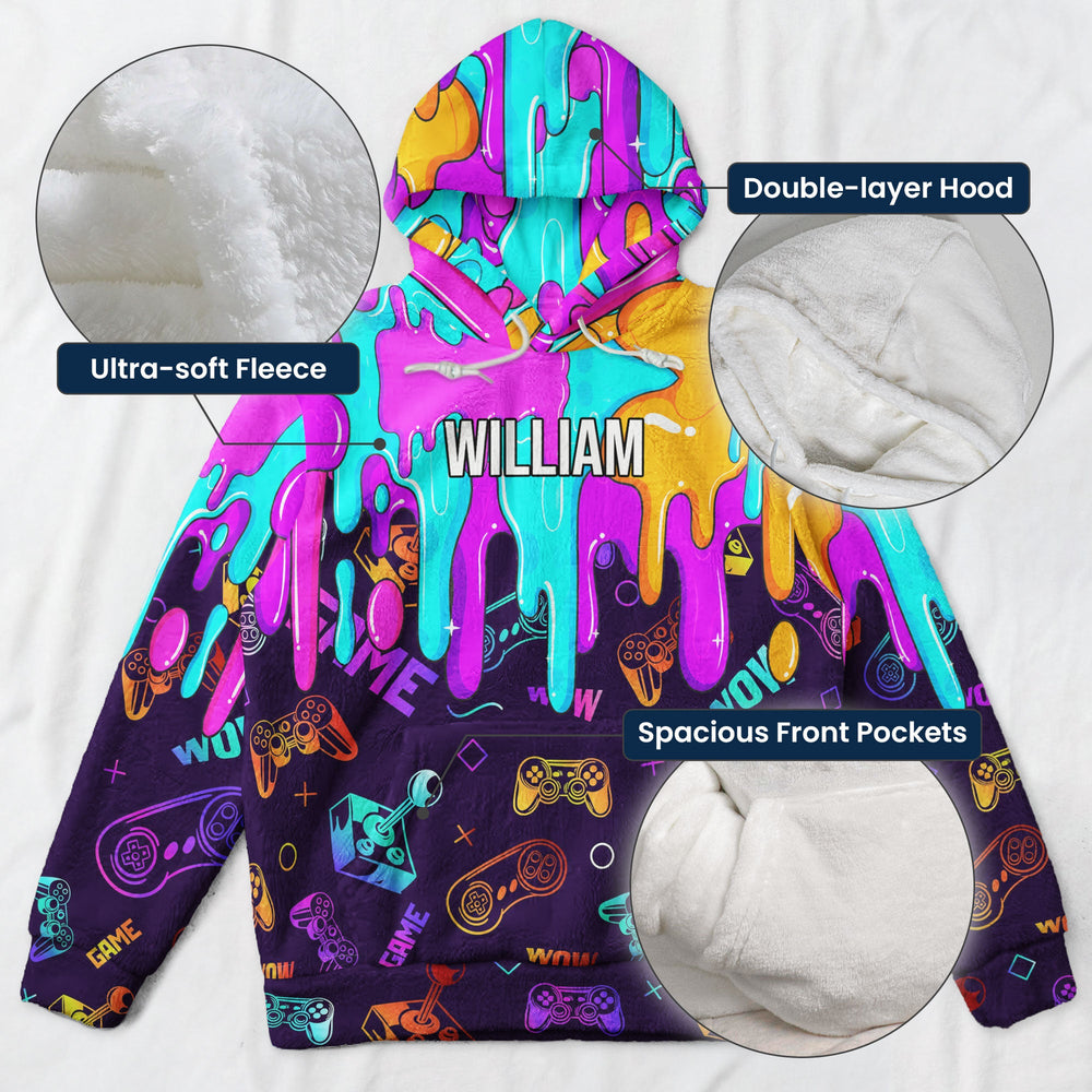 Personalized Gamer Hoodie, Custom Name Neon Drip Video Game Sweatshirt Gift for Boys