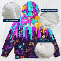 Personalized Gamer Hoodie, Custom Name Neon Drip Video Game Sweatshirt Gift for Boys
