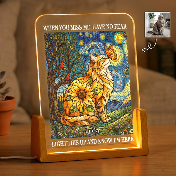 Custom Photo Pet Memorial Stained Glass Sunflower Personalized Night Light