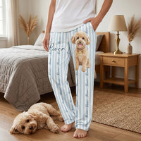 Pet Portrait Watecolor Striped Pattern - Personalized Lounge Pants
