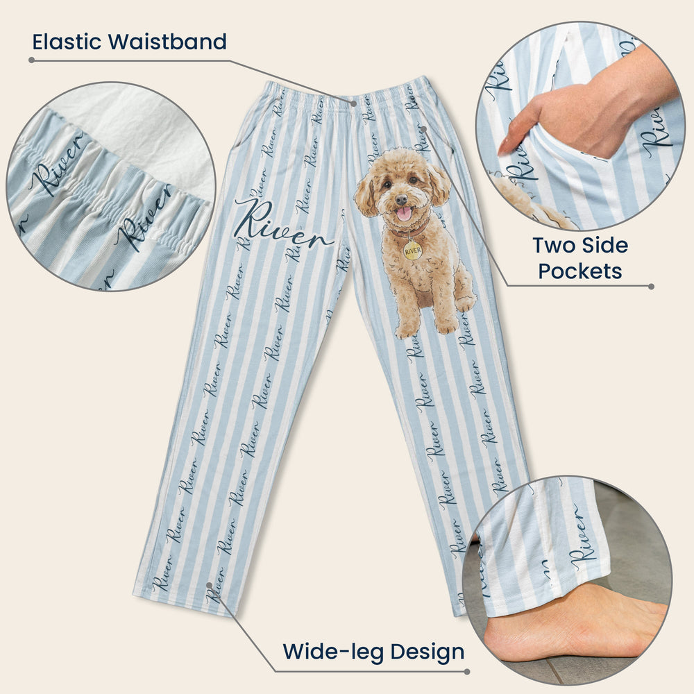 Pet Portrait Watecolor Striped Pattern - Personalized Lounge Pants