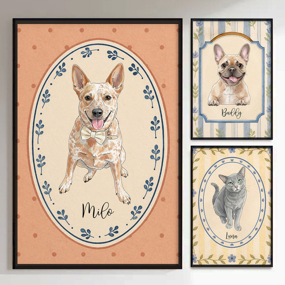 Pet Portrait Watercolor Gift For Dog Mom, Cat Mom, Pet Lovers - Personalized Poster