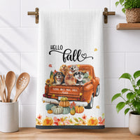 Pet With Pumpkin Truck Art Fall Decor - Personalized Kitchen Towel