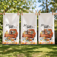 Pet With Pumpkin Truck Art Fall Decor - Personalized Kitchen Towel