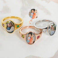 Photo Ring With 2 Birthstones Mother's Day Gift For Mom - Personalized Ring