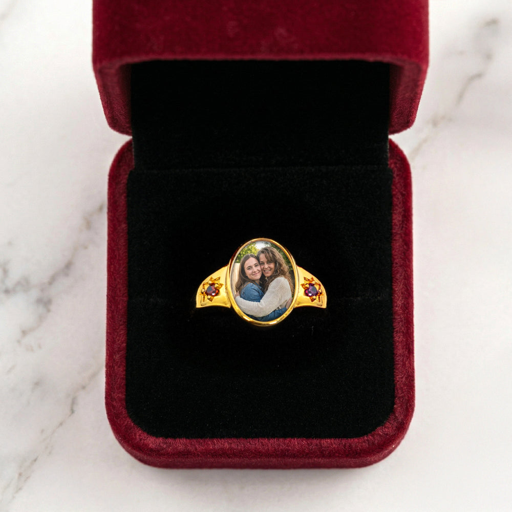 Photo Ring With 2 Birthstones Mother's Day Gift For Mom - Personalized Ring