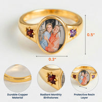 Photo Ring With 2 Birthstones Mother's Day Gift For Mom - Personalized Ring