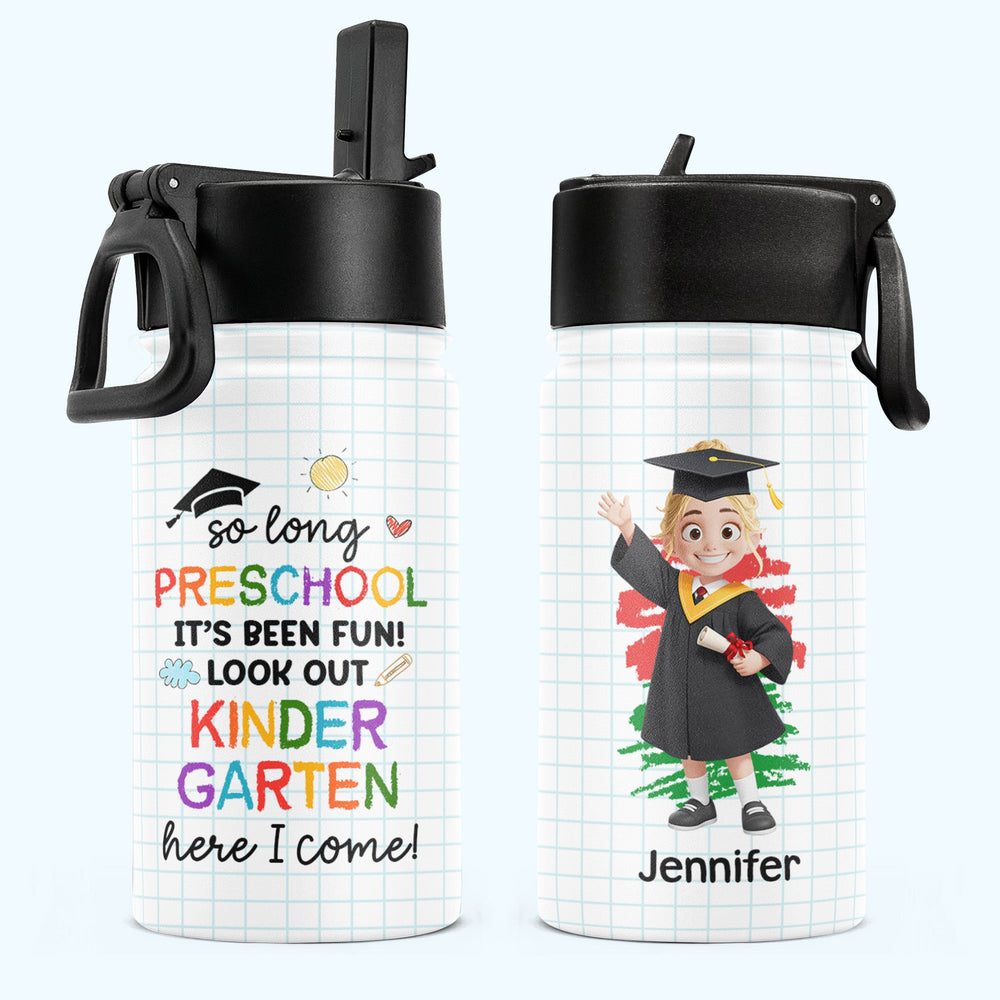 Preschool Kindergarten Graduation - Personalized Kids Water Bottle With Straw Lid
