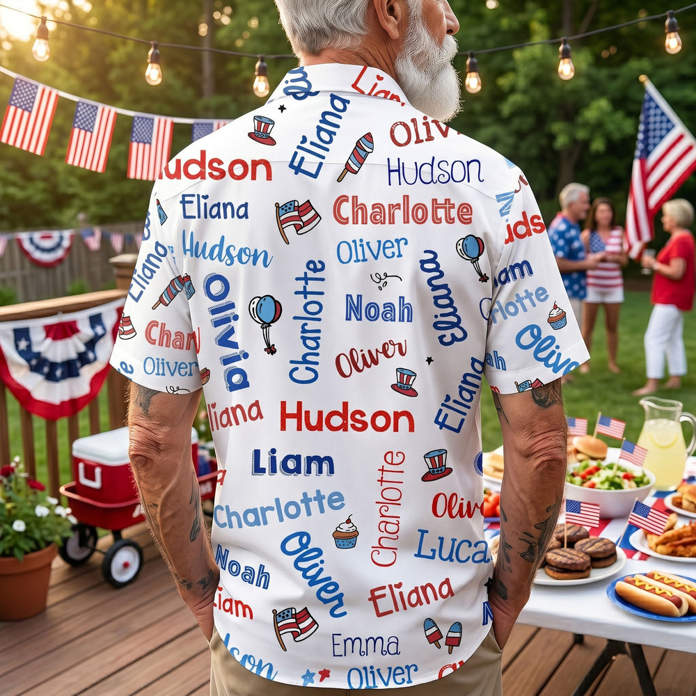 Reasons I Love Being A Papa USA 250 Patriotic Kid Names - Personalized Hawaiian Shirt